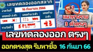 เลขออกสลาก 16 กันยายน 2566 ฟัน 3 ตัวตรงๆ ไม่ตามคงอดรวย